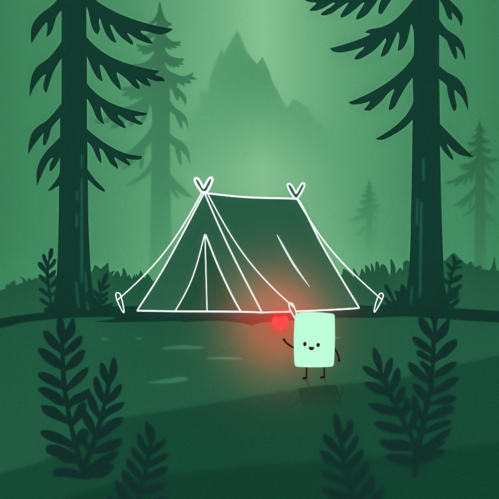 Tent with white outlines